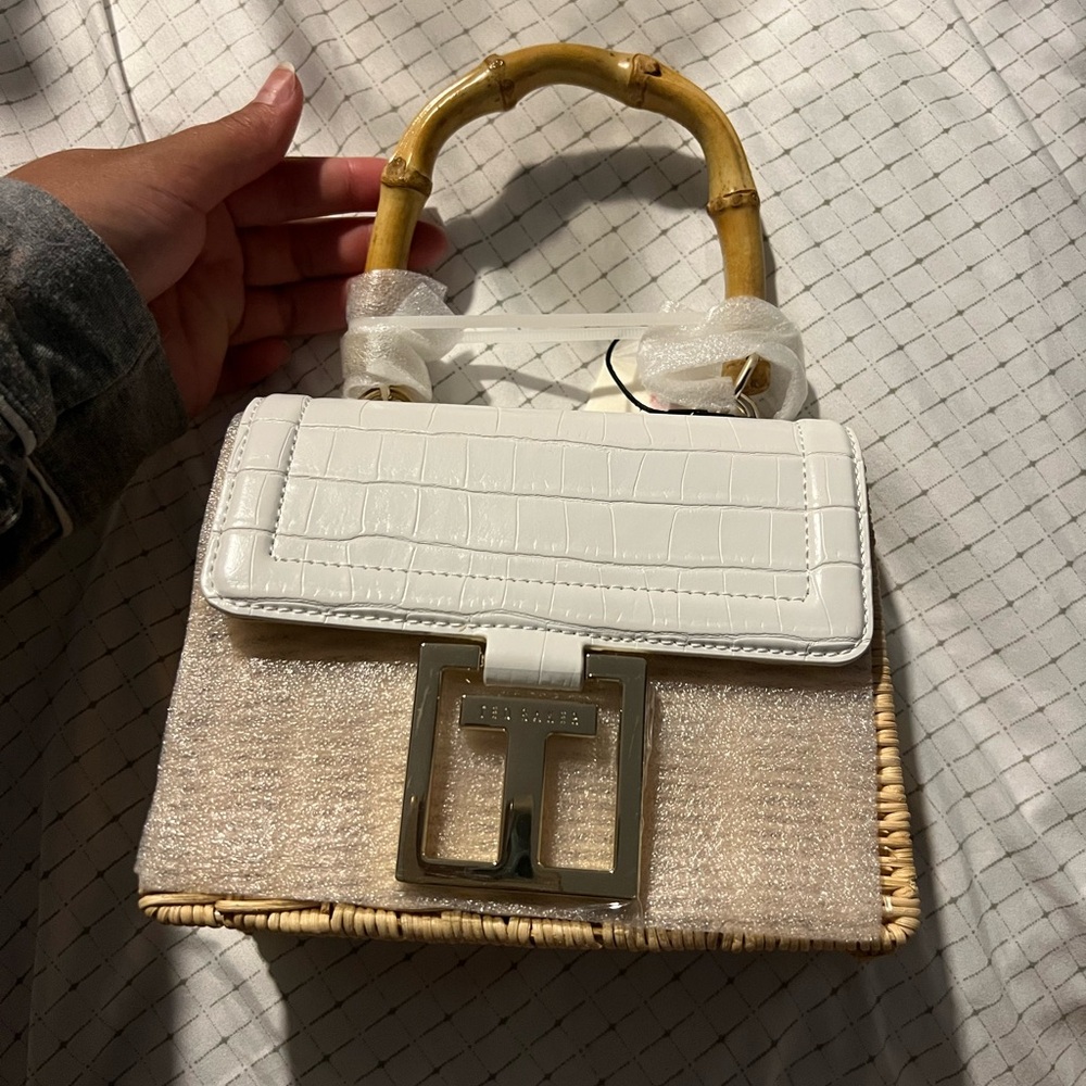 White and Tan Designer Handbag